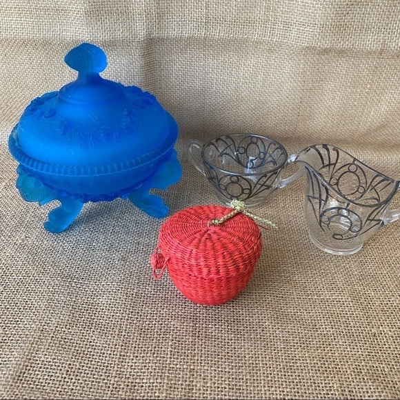 Group of Vintage Estate Items Sterling Overlay Cream Sugar Basket Bowl - Picture 1 of 10